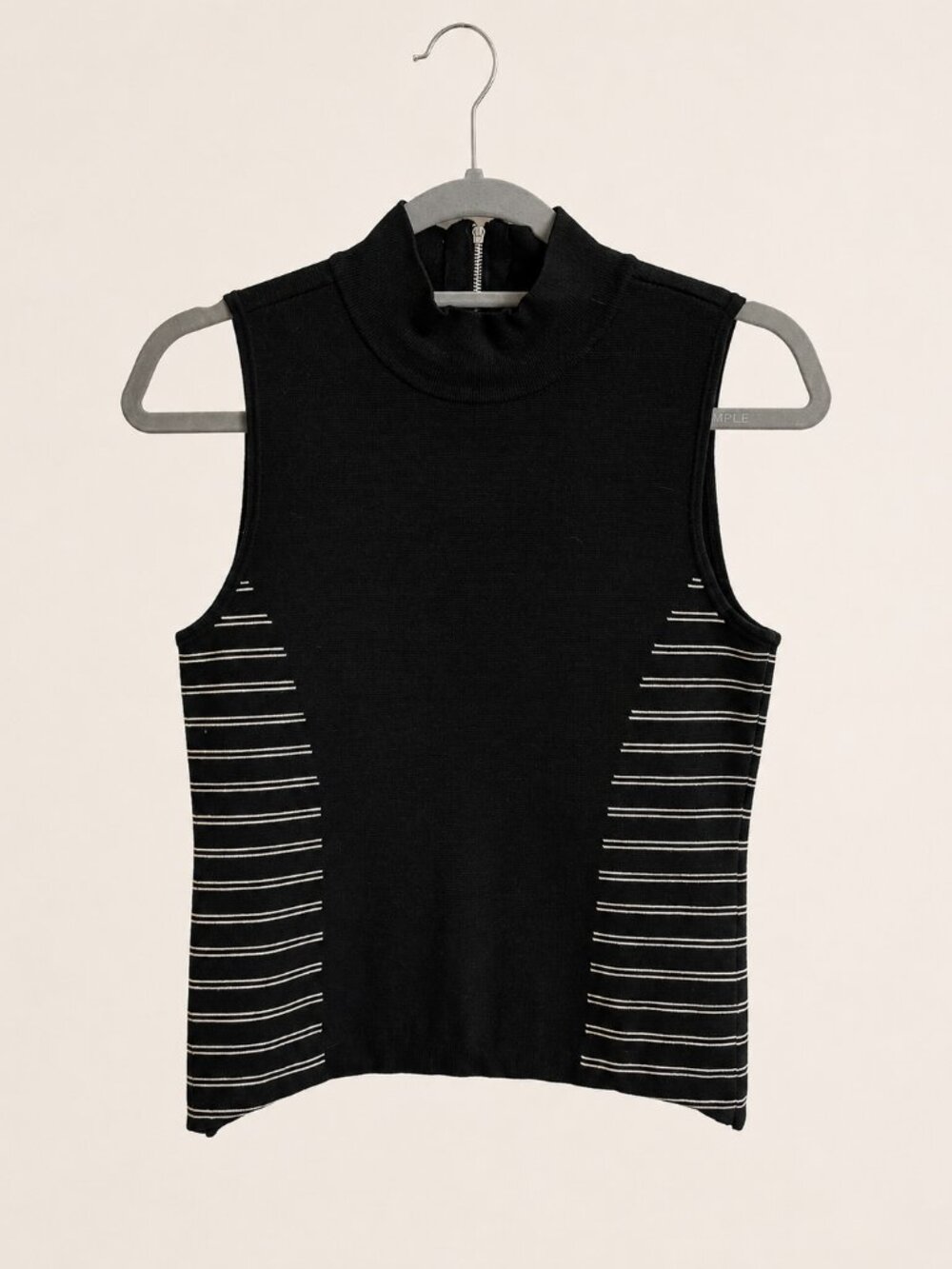 White House Black Market Mock Neck Striped Knit Top Black White Size S